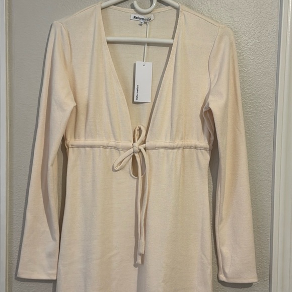 NWT Reformation Cream Karah Tie Front Mini Dress - Picture 4 of 8